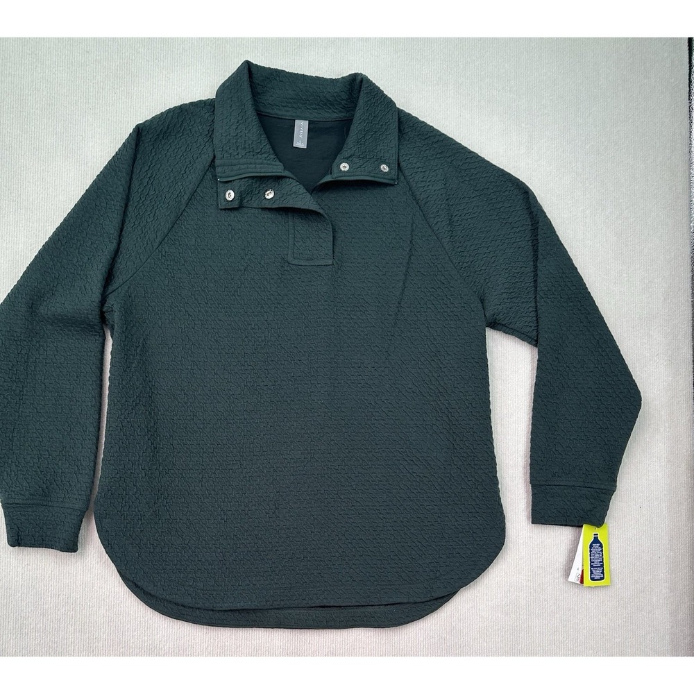 Vively Women's Large Textured Pullover NWT Green Snap Mock Neck 1/4 Zip 0422